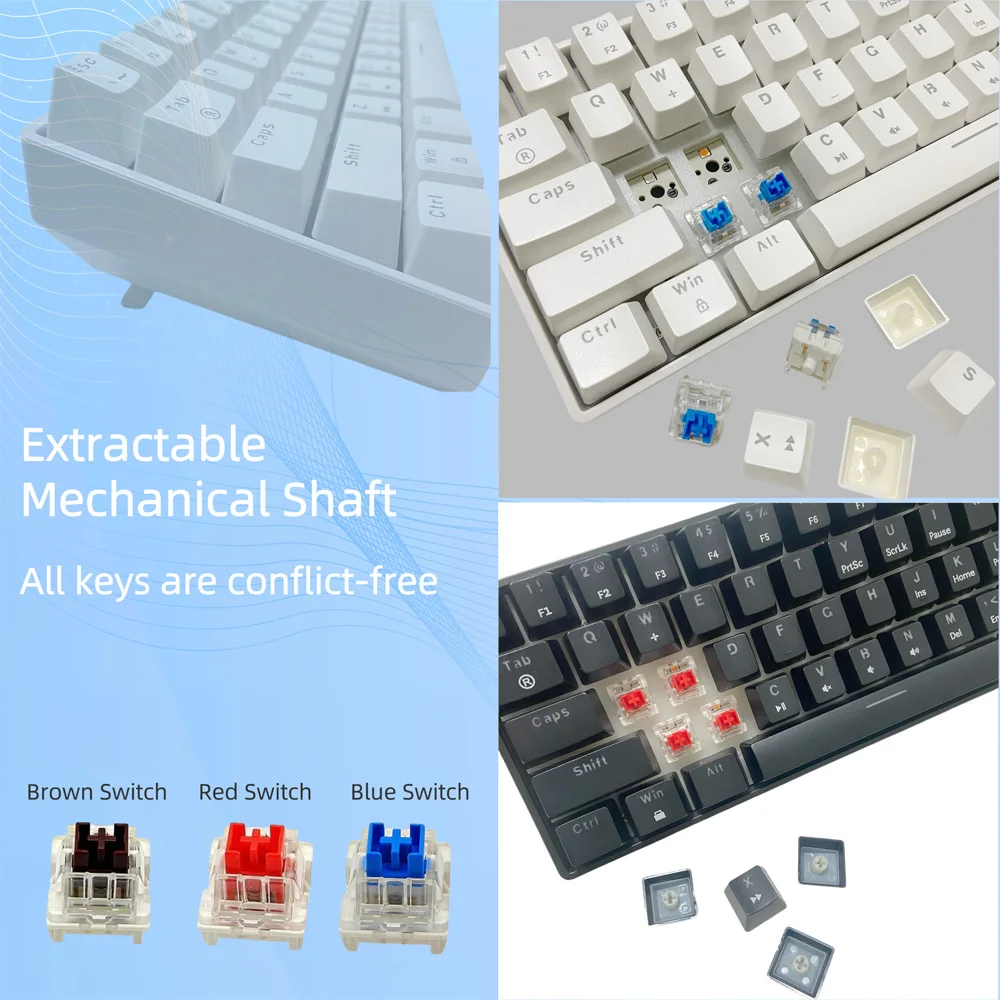61 مفتاحًا لوحة مفاتيح ميكانيكية سلكية للألعاب مختلطة بني فاتح أزرق أحمر عمود لوحة مفاتيح ميكانيكية أحرف محفورة شفافة #4