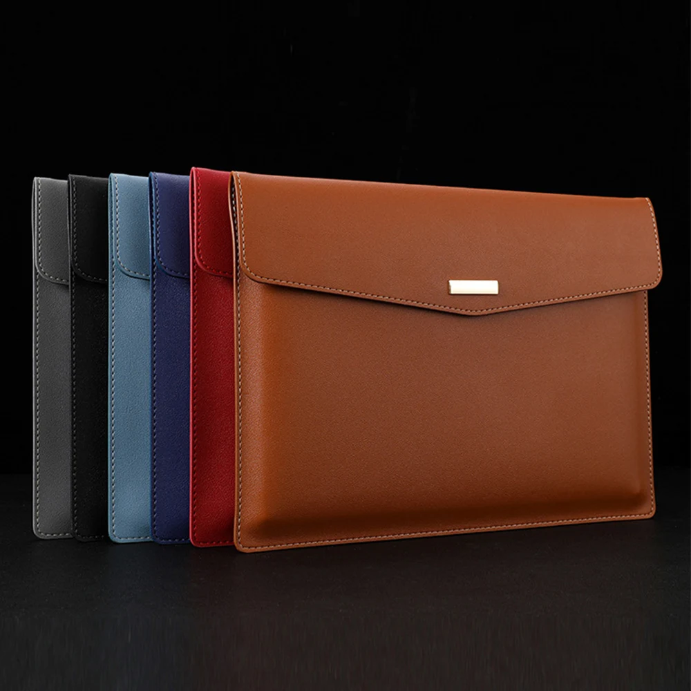 A4 File Pocket PU Leather File Bag Dustproof Documents Pouch Business Snap Closure Large Capacity File Folder Office Stationery