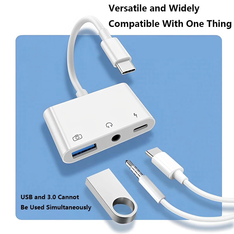 Adaptateur de charge USB 3.0 trois en un Type C vers HDMI, Hub d'ordinateur USB et 3.5mm pour Mac Air Pro Huawei Samsung Xiaomi