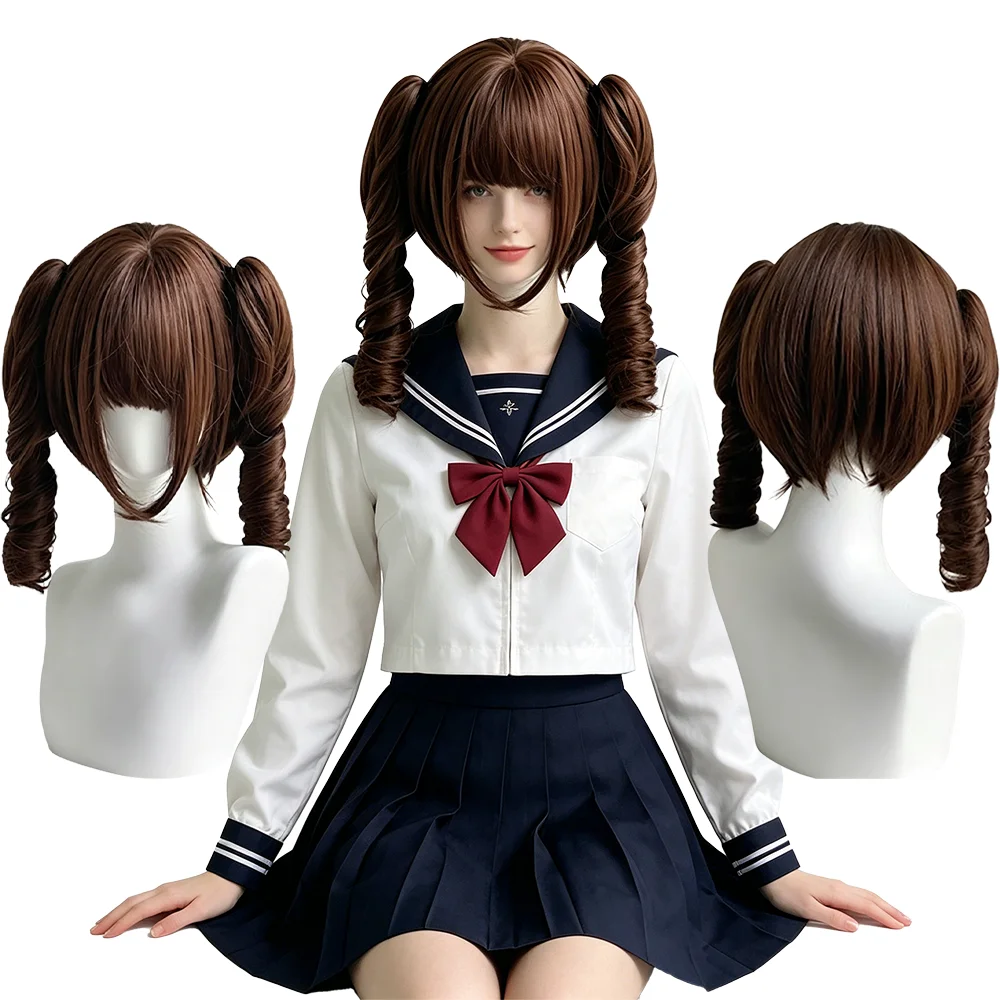 Black Brown Spiral Curl Pigtail Wig Protein Fiber Realistic Scalp Anime Sweet Lolita Universal Wig For Women Halloween Cosplay
