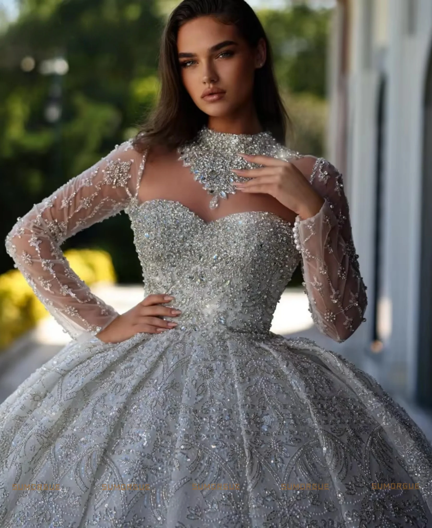 Luxury Ball Gown Wedding Dress Charming Long Sleeve Bridal Gown Shiny Beaded Princess high-end Customized Vestidos De Noiva