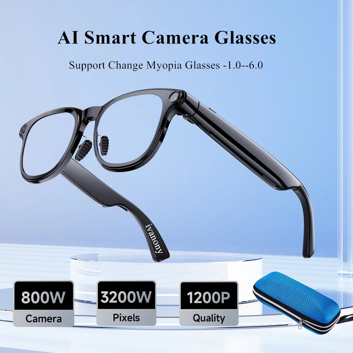 

Smart Glasses Recording Video 1200P Support Custom Myopia Glasses 8MP Camera 16GB/ROM Prescription Bluetooth Call AI Eyeglasses