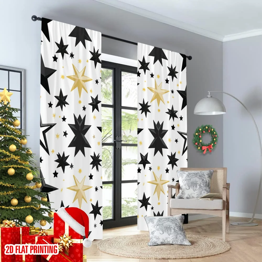 2 قطعة 2D الطباعة المسطحة نافذة العلاج الستائر تألق نجوم تصميم الرقمية المطبوعة البوليستر الستائر زينة الحفلات استخدام