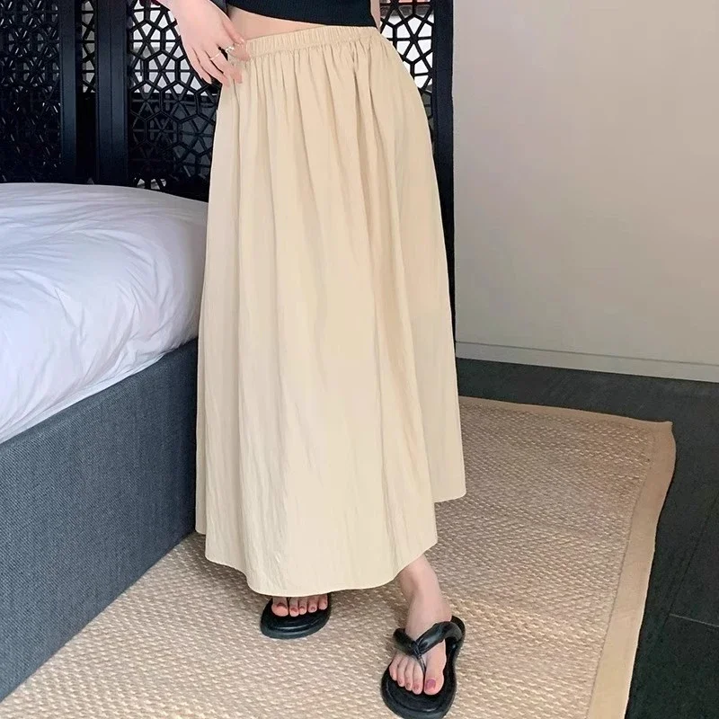 2024 Summer Women Fashion Ruched Skirts Female High Waist Leisure Tulle Dress Girls Apricot Black Pink Gray Skirts Size-S-XXL