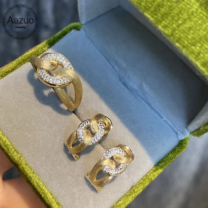 

Aazuo 18K Yellow Gold Real Diamonds Fine Jewerly Set Vintage Ring Earring Luxury Gifted For Women Engagement Party