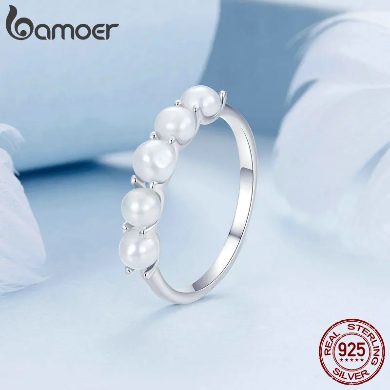 Bamoer 925 Sterling Silver High-quality Natural Pearl Finger Ring for Women Party Engagement Elegant Fine Jewelry Gift