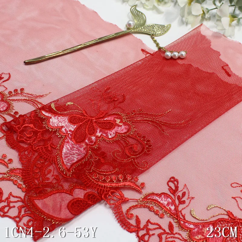 30 Yards Butterfly Pink Red Embroidery Lace Trim Clothing Accessories Dress Sewing Applique Costume Lace Fabric 22cm