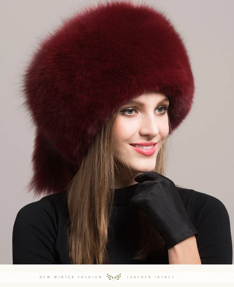 Winter Damen Echtpelz-Mütze Natürliche Modische Fuchspelz-Hüte Kopfbedeckung Russische Outdoor-Kappe Damen Verdickte Warme Pelzmützen – Detail 22