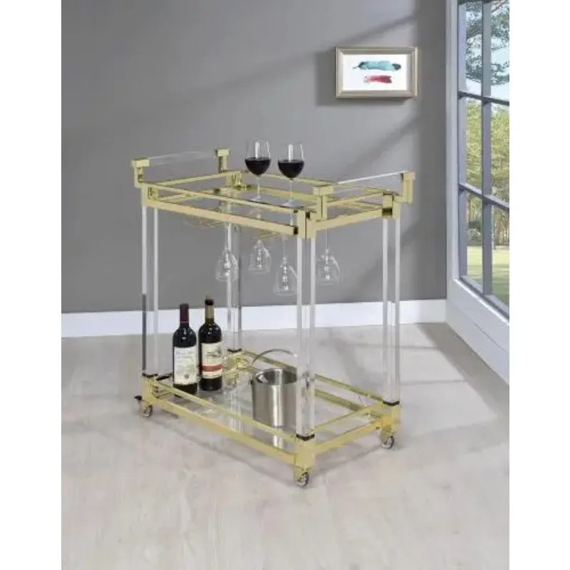 Modern Silver Stainless Steel & Acrylic Serving Trolley Factory Price Hotel Dining & Living Room Service Cart رفوف تقديم الطعام