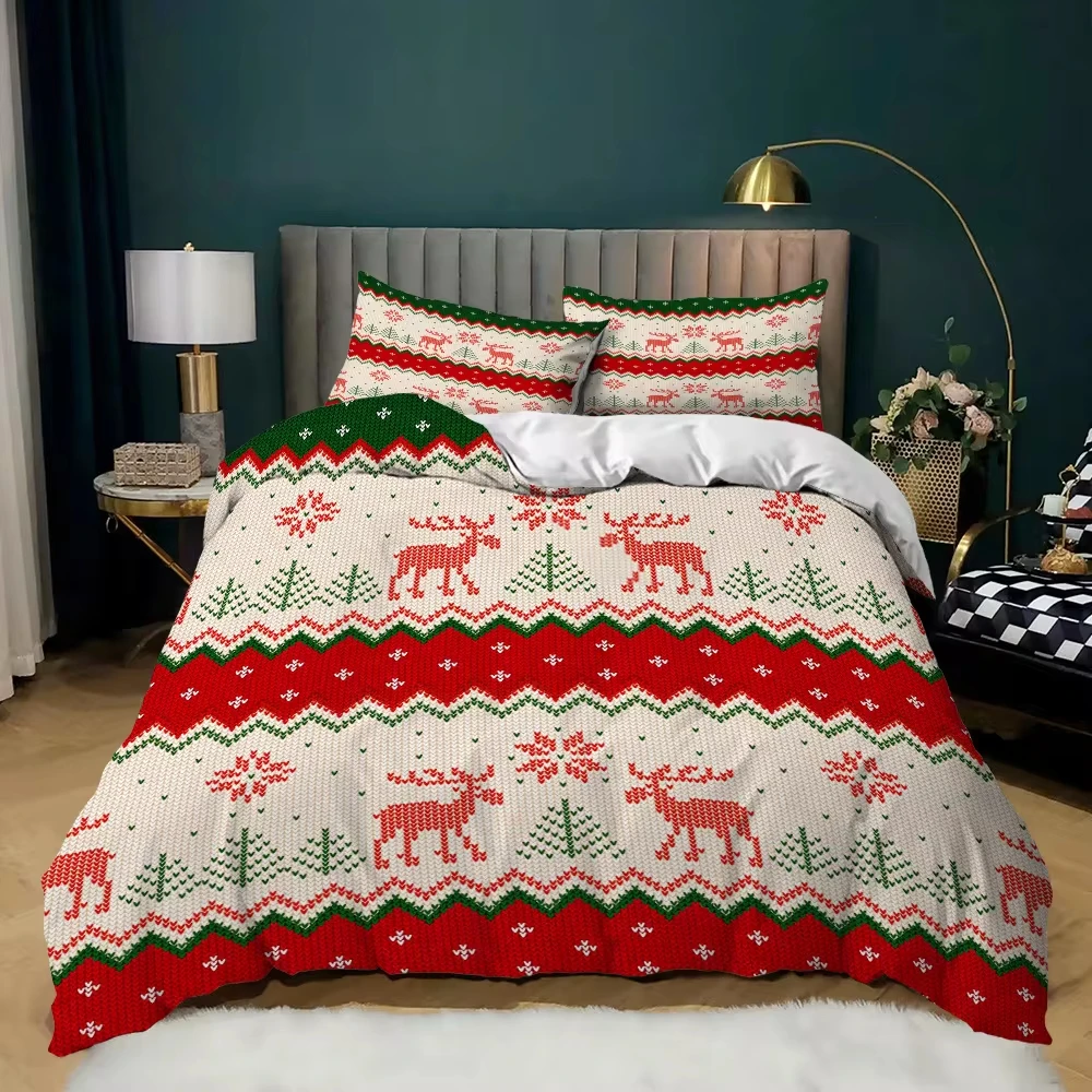 Christmas Duvet Cover Set Red Snowflake Pattern Bedding Set Bed Sheet Linens Pillowcase Bed Cover Bedding Set