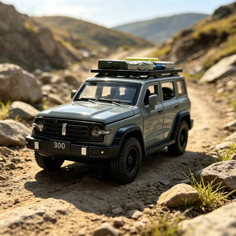 Off-Road Simulation Die-Casting SUV Toy Car, Alloy Pull Back 4x4 Vehicle with Roof Rack and Luggage, Collectible Decoration Gift view 6