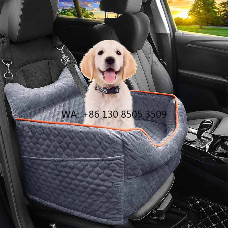 

Gray Dog Car Seat Carry Bed Portable Pet Dog Waterproof Booster With Safety Leash