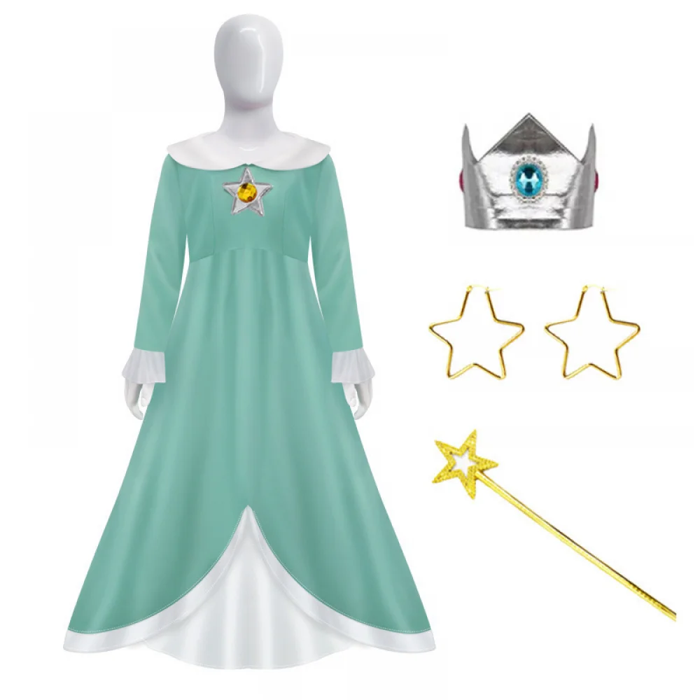 Princess Peach Costume,Peach Daisy Rosalina Dress Up for Girls Cosplay Outfit with Accessories