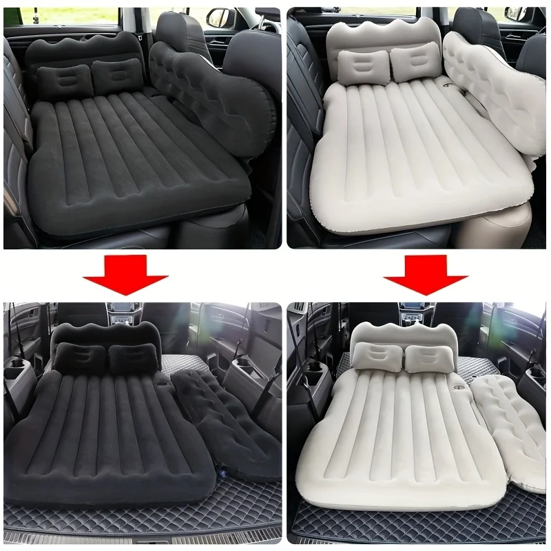Universal Inflatable Car Mattress Soft Flocked Foldable Sleep Pad with Air Pump And Pillows for SUV Sedan Travel Bed