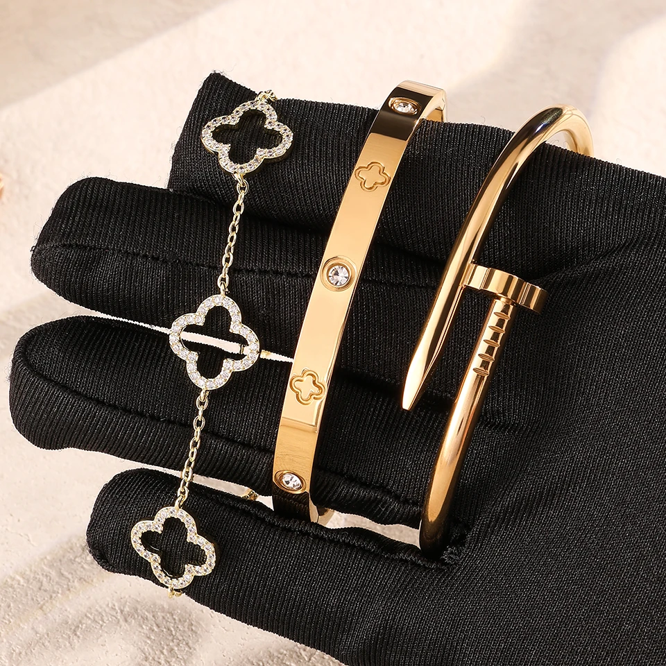 مجموعة أساور فاخرة رائعة مكونة من 3 قطع من Rakol مع أحجار الراين المتلألئة، مناسبة لمجوهرات ملابس الحفلات النسائية #6