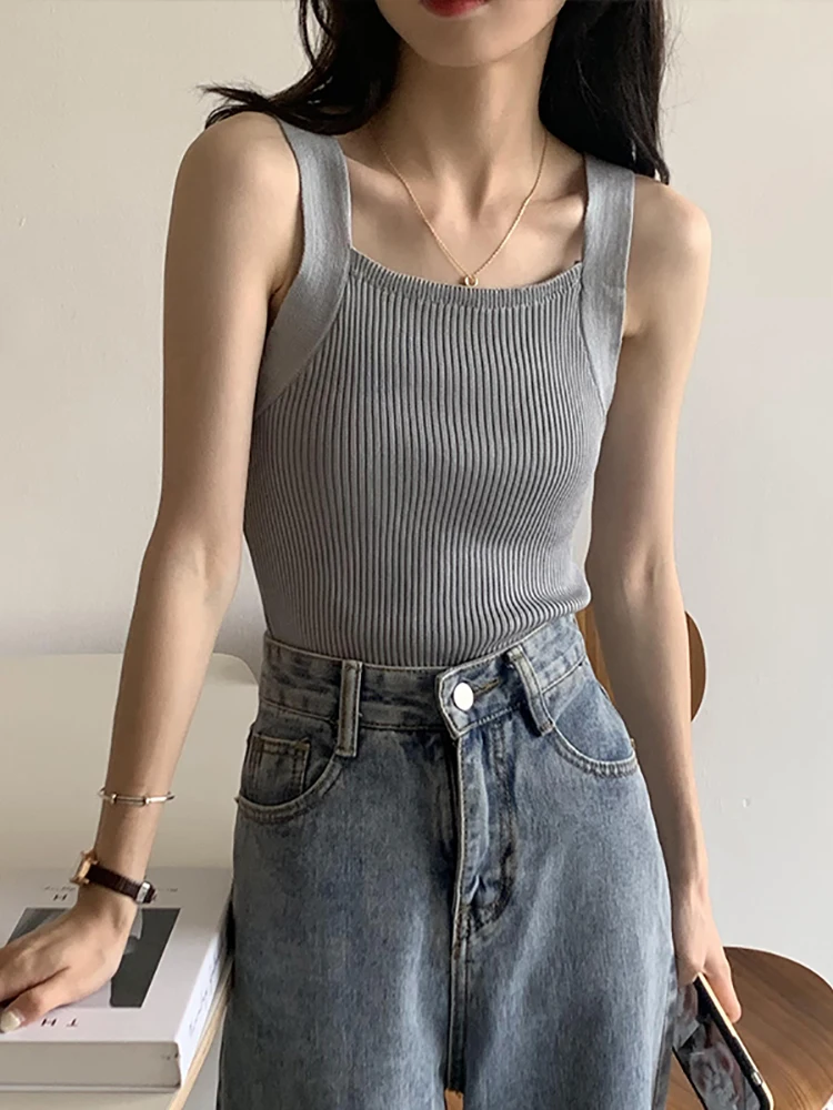 HELIAR Women Crop Tops Strapy Casual Camis Sleeveless Tank Tops Cute Casual Tops Plain Camis Square Tops For Women 2024 Summer