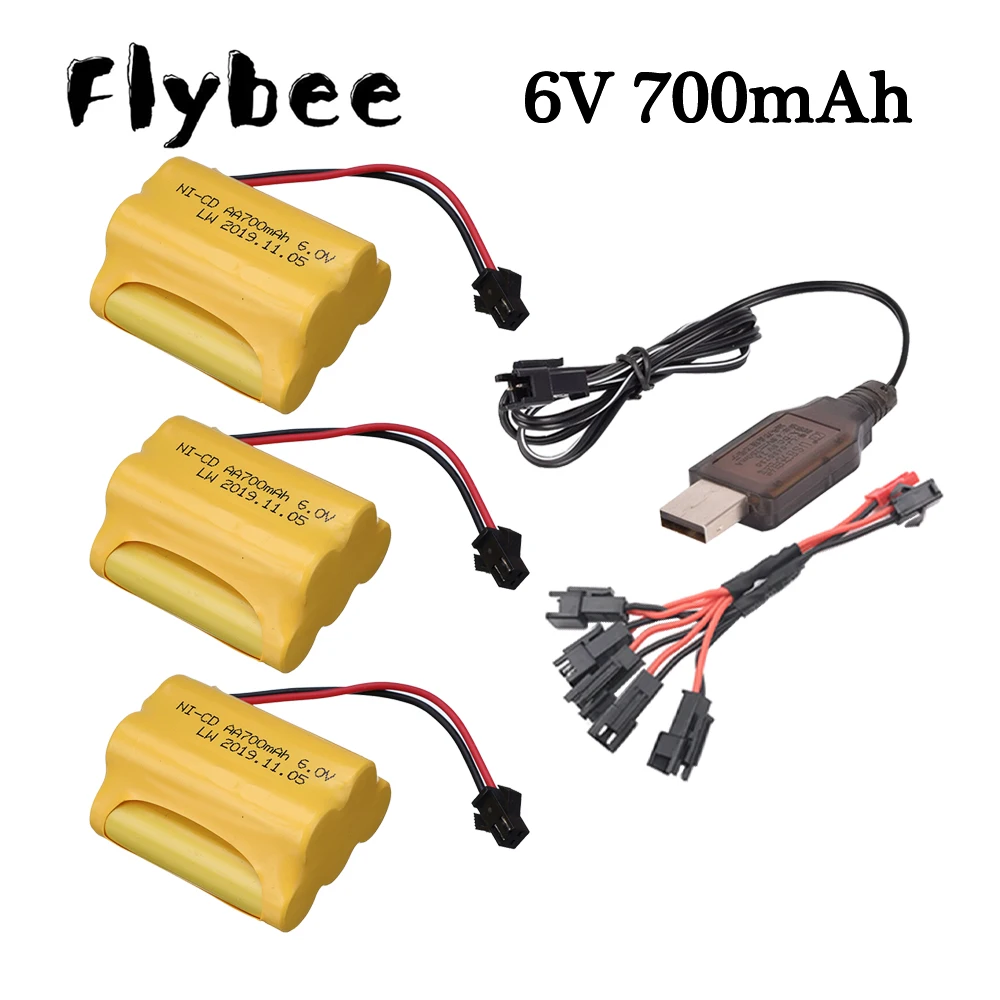 (SM plug) 6v 700mah Rechargeable Battery + USB Charger For Rc toys Cars Tanks Truck Robot Boat AA Ni-CD 6v 700mah Battery Pack