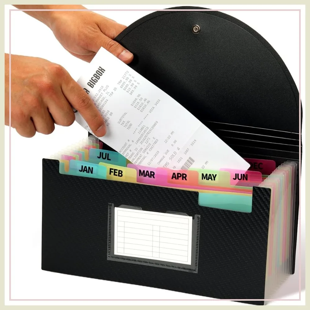 

Expanding File Folder, 13 Pocket Accordion Organizer for Receipts & Coupons, 10x5.5in Black