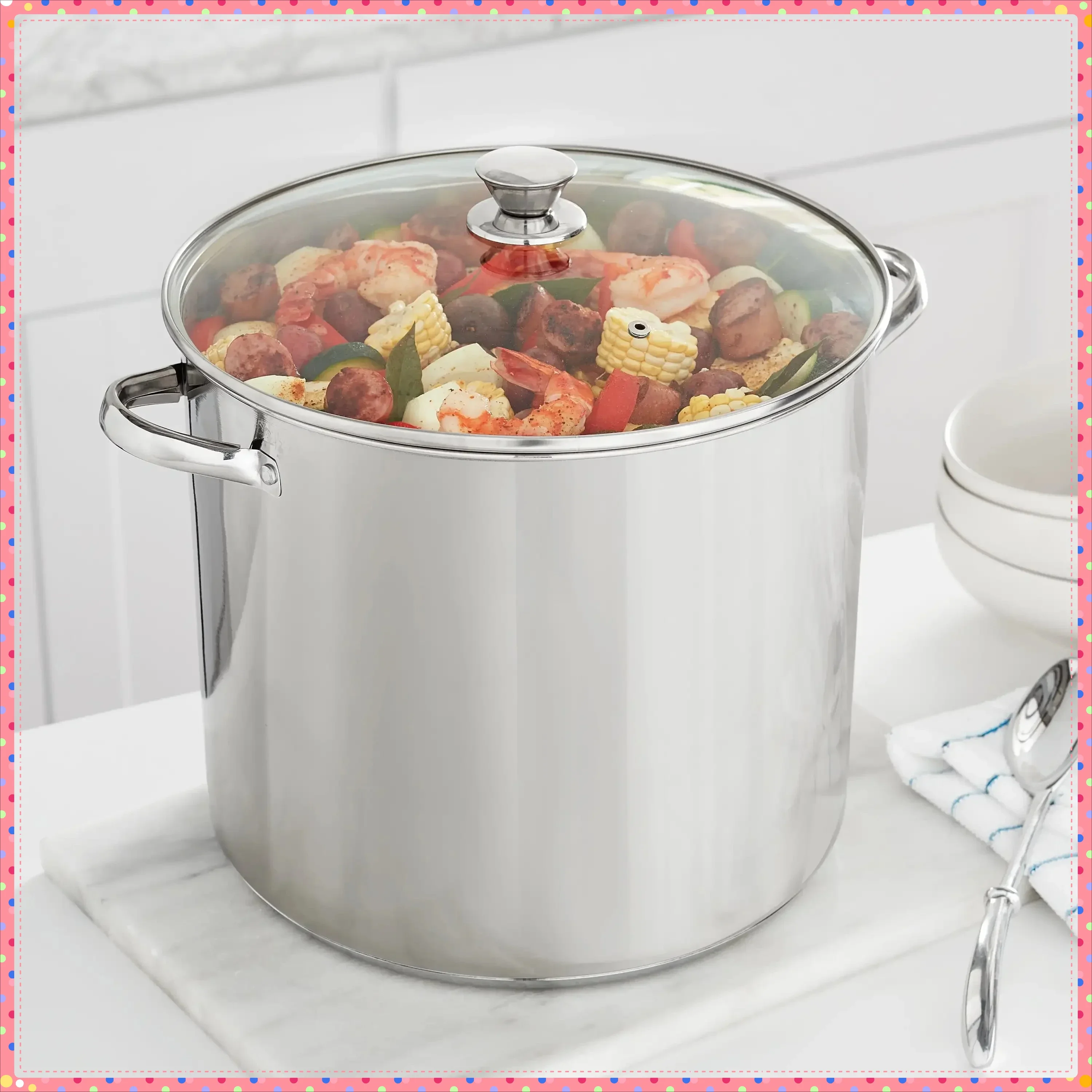 

20-QT Stainless Steel Stock Pot with Glass Lid, Multi-Use for Soups, Pasta, Stews & Canning, Dishwasher Safe