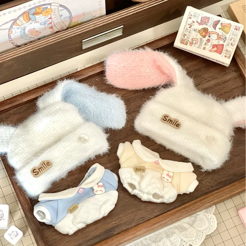 10cm Cotton Doll Clothes Desiccated Coconut Milk Rabbit Series Plush Bunny Ear Crawling Suit Suitable For Various Doll Body Type