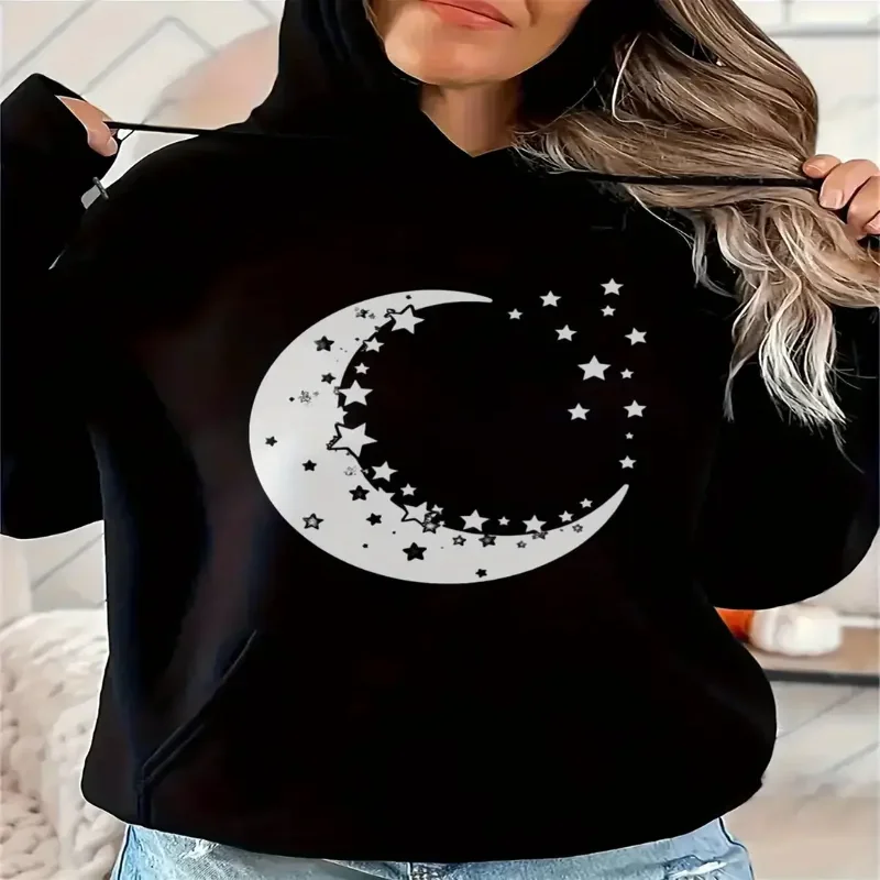 

Womens Hoodie Moon And Stars Print Casual Comfortable Fit Graphic Hooded Sweatshirt Autumn Winter Seasons Streetwear Daily Wear