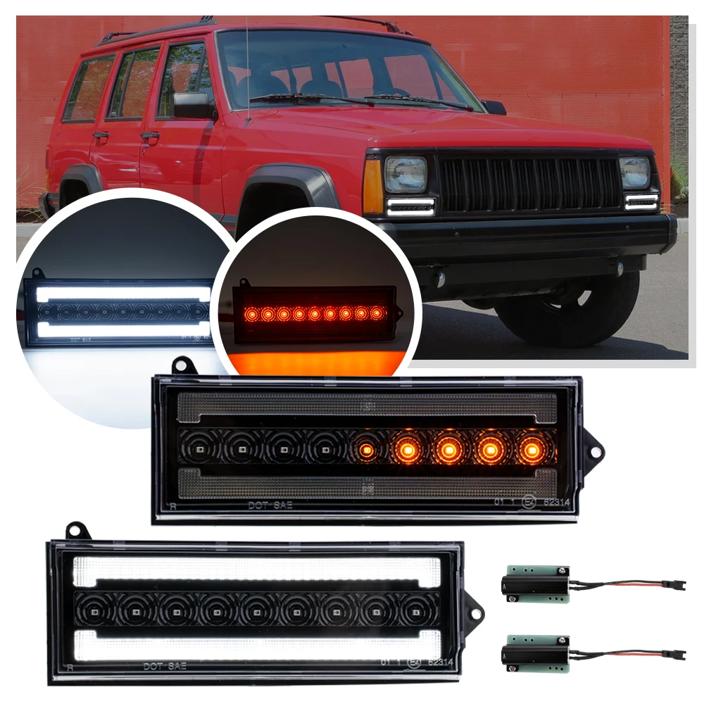 

LED Dual color Front Bumper Side Marker Light parking light for Jeep Cherokee XJ 1997-2001 Wagoneer Comanche MJ turn signal LAMP