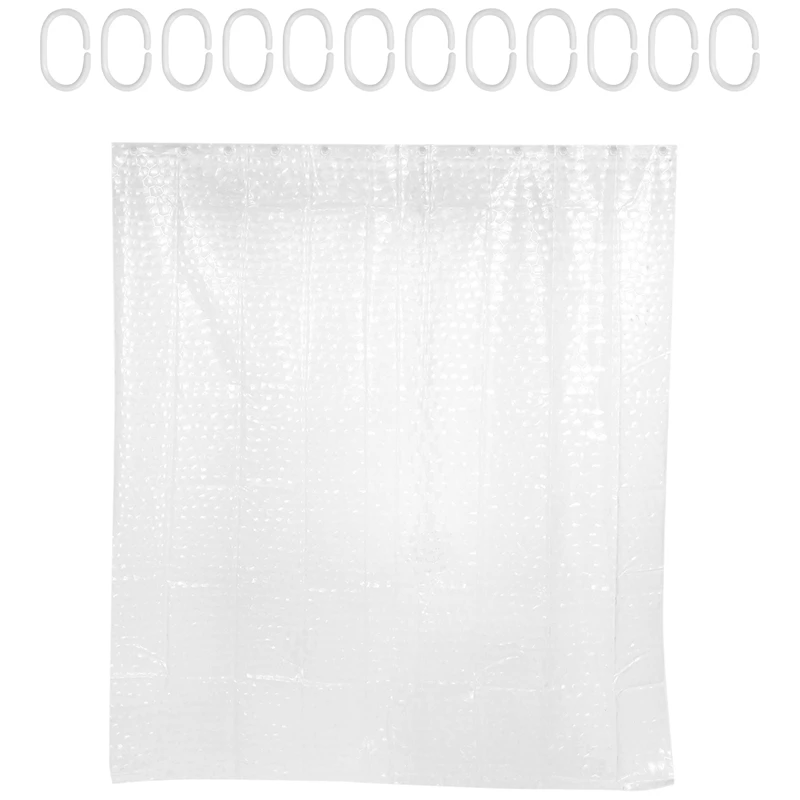 Clear EVA Shower Curtain Liner Waterproof Transparent 3D Water Square Bathroom Curtain In 71Inch X 79Inch, 12 Hooks