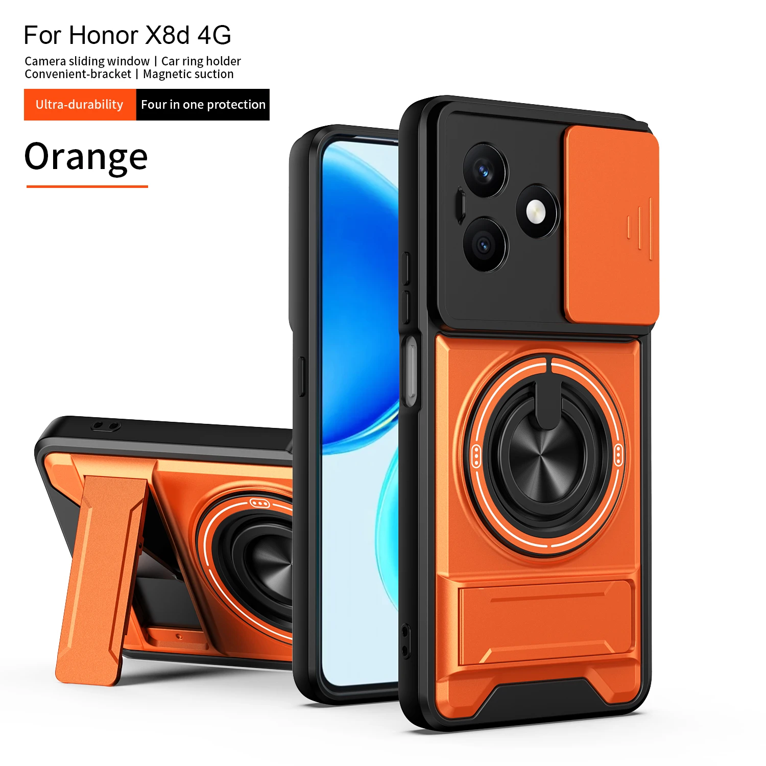 For Honor X8d Case Honor X8d 4G Cover Honor X8d Honor X8d Phone Case Magnetic Holder Military Armor Camera Protection Cover
