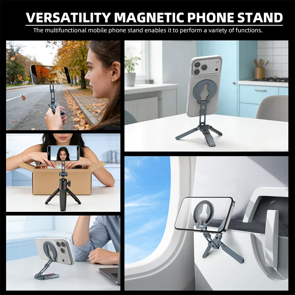 CAMOLO Magnetyczny Statyw do Telefonu Aluminiowy Stojak na Telefon z Składanym Hakiem + Arca-Swiss + Zimna Stopka 1/4'' do iPhone 17 16 Android Magsafe — zdjęcie produktu 6