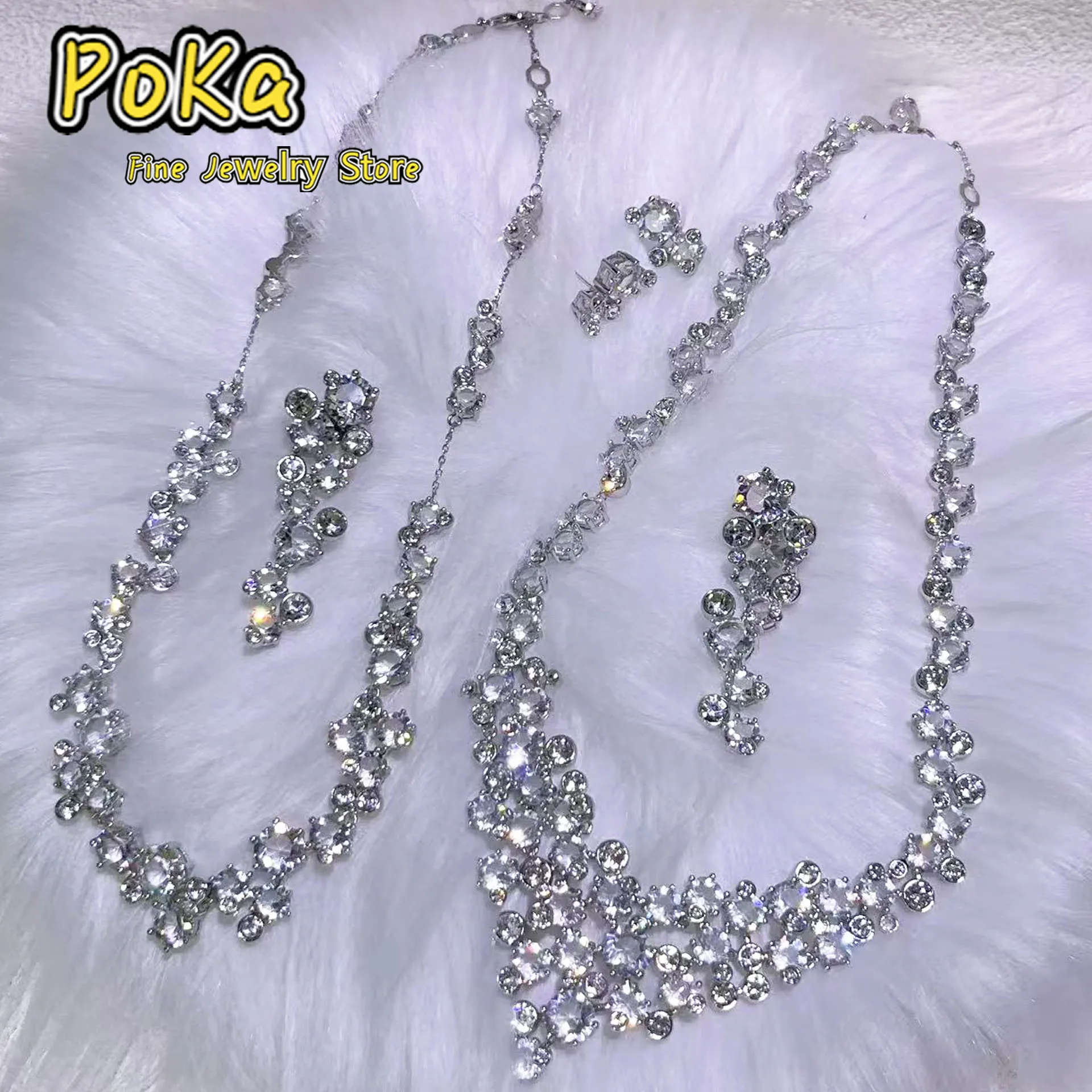 

Высококачественные сверкающие кристаллы, оригинальный белый стиль, большие стальные серьги с кисточками, браслет, ювелирные изделия, модные подвески, подарки для женщин