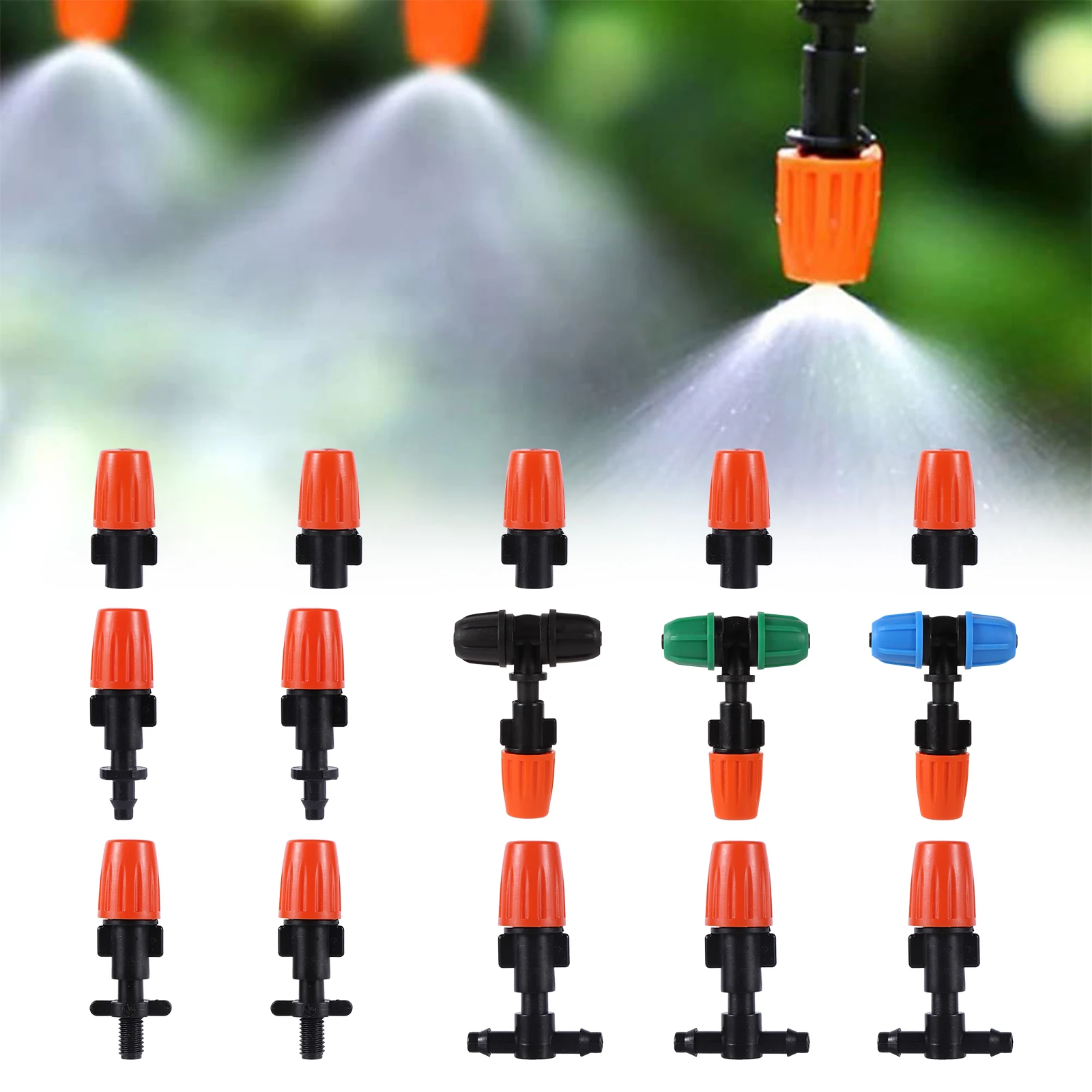 Orange Micro Drip Irrigation System Misting Nozzle Garden Spray Cooling Sprinkler With Locked Tee Barb Connector Lock Nut