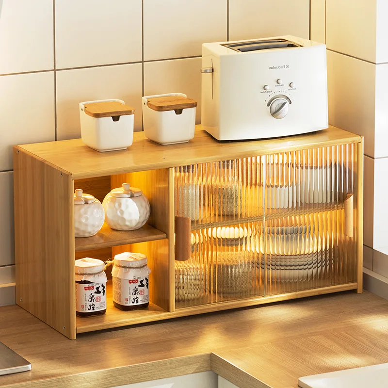 密閉型キッチン収納キャビネットドア、スパイス器具卓上オーガナイザー、カップ防塵ラック、多機能カウンタースペースセーバー