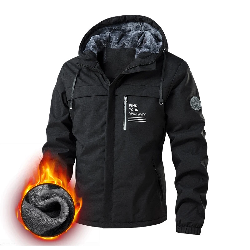 Winter Mens Warm Padded Jackets Fashion Men Fleece Lined Thermal Hooded Parkas Men Mountain Ski Snow Windbreaker Jacket Clothing