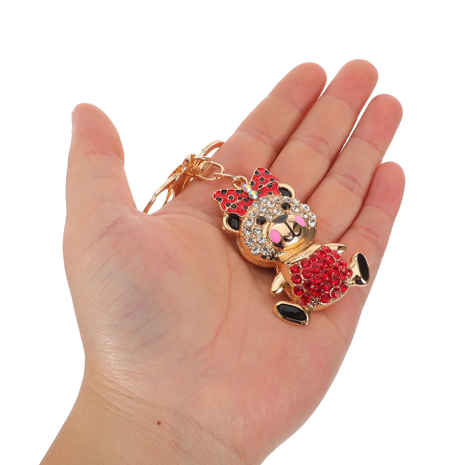 

4pcs Rhinestone Bear Keychain Sparkling Animal Charm Bling Pendant Adorable Backpack Purse Handbag Car Keychain Bow Design
