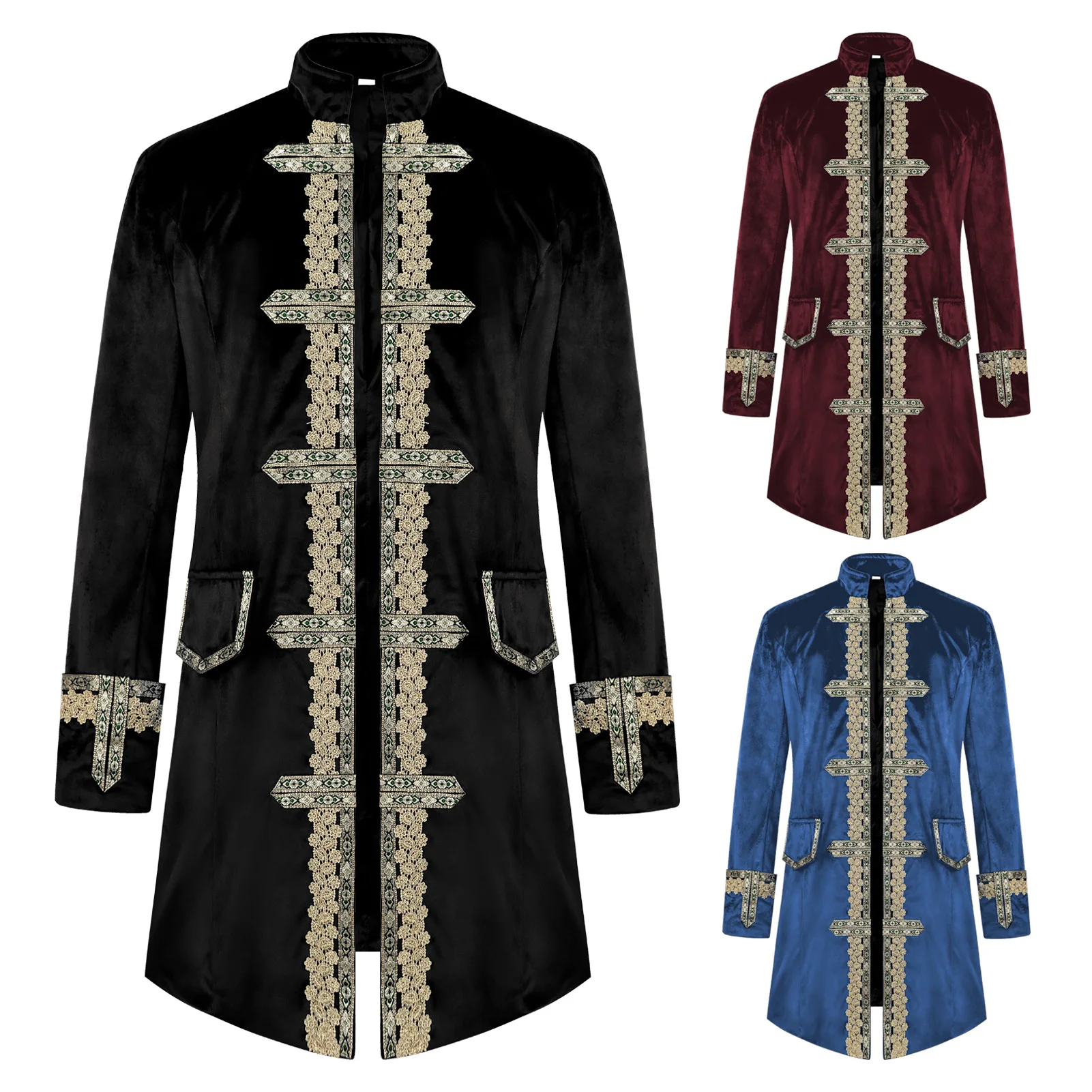 

Adult Steampunk Coat Fashion Party Medieval Vintage Velvet Uniform Stand Collar Men's Gothic Jacket Halloween Trench Costume
