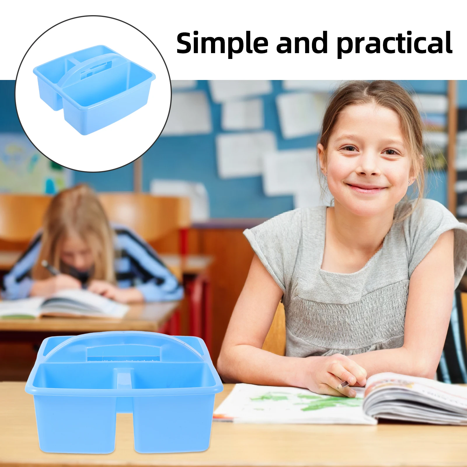 

3 Compartments Handled Storage Caddy Plastic Classroom Art Supplies Organizer Stackable Utility Container Desk Office