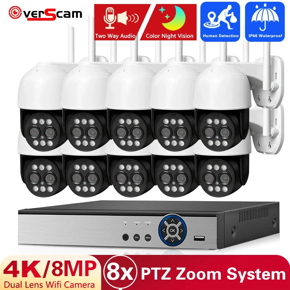 

4K 8MP WiFi IP Camera 8X Digital Zoom AI Human Detection Outdoor CCTV Video Surveillance Camera Security Protection PTZ 10CH Kit