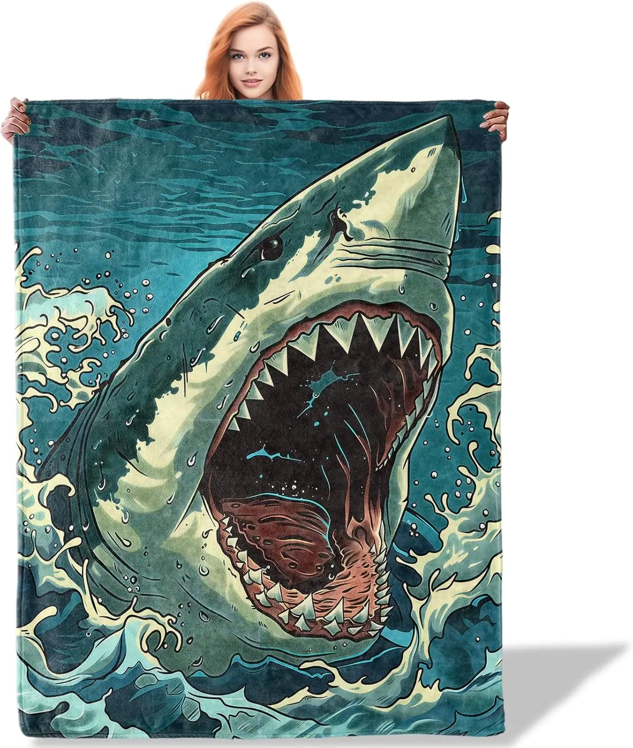 

Одеяло с изображением жестокой акулы, 50 x 60 дюймов, мягкие фланелевые подарки в виде акулы для взрослых и женщин, домашний декор