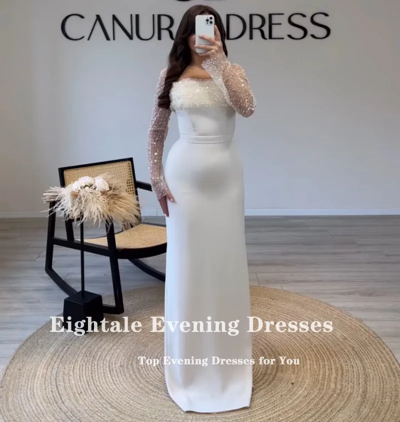 Eightale アラビアイブニングドレスストラップレススパンコール長袖カスタマイズマーメイドウェディングパーティードレス Vestido デ Noche