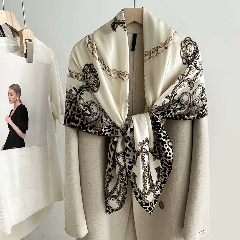 

Большой модный платок с леопардовым принтом и цепным узором, элегантный шарф в западном стиле, универсальный женский аксессуар
