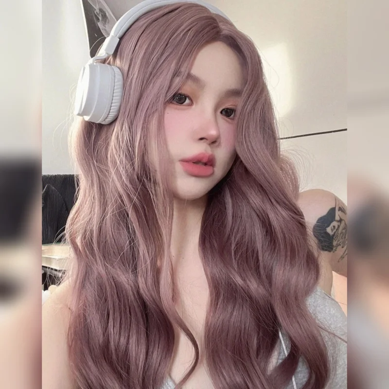 

Модный длинный кудрявый парик в корейском стиле, крупные волны, розовый, фиолетовый, длинные кудрявые волосы, модный парик для интернет-знаменитостей, с шапочкой