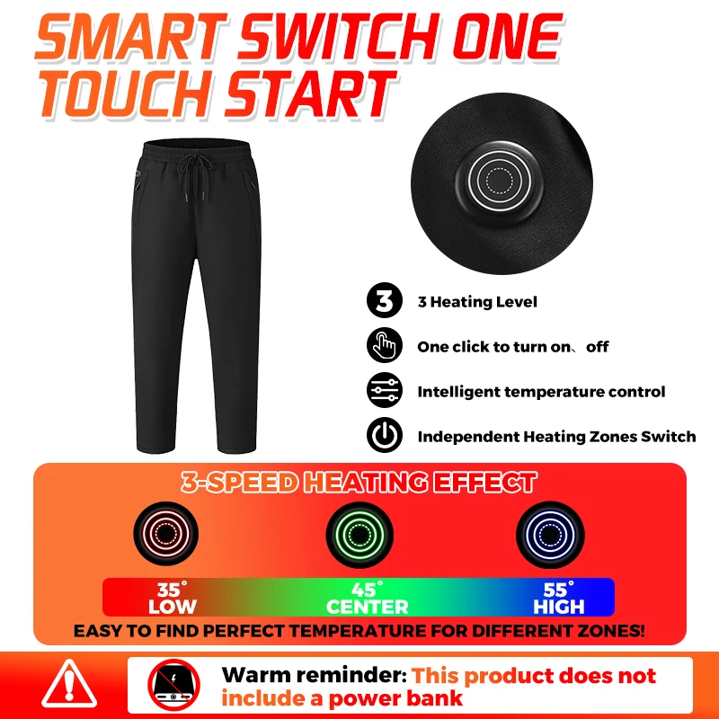 12 Zones Thermal Pants Men Winter Warm Electric Heated Trousers Outdoor Hiking Heating Pants Cold Weather Fleece Lined Gear