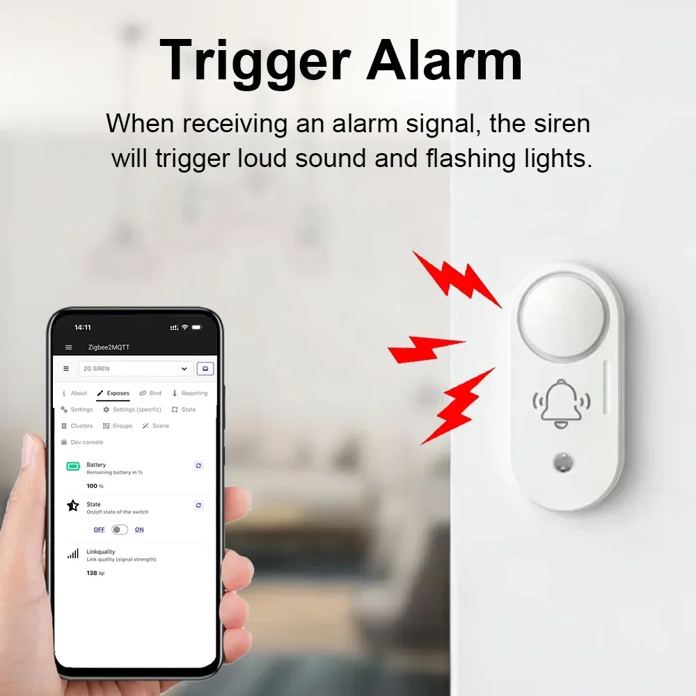 Zigbee Siren Alarm Vibration Sensor 110dB Wireless Security Alarm Battery Operated Home Burglar Alert Support Home Assistant