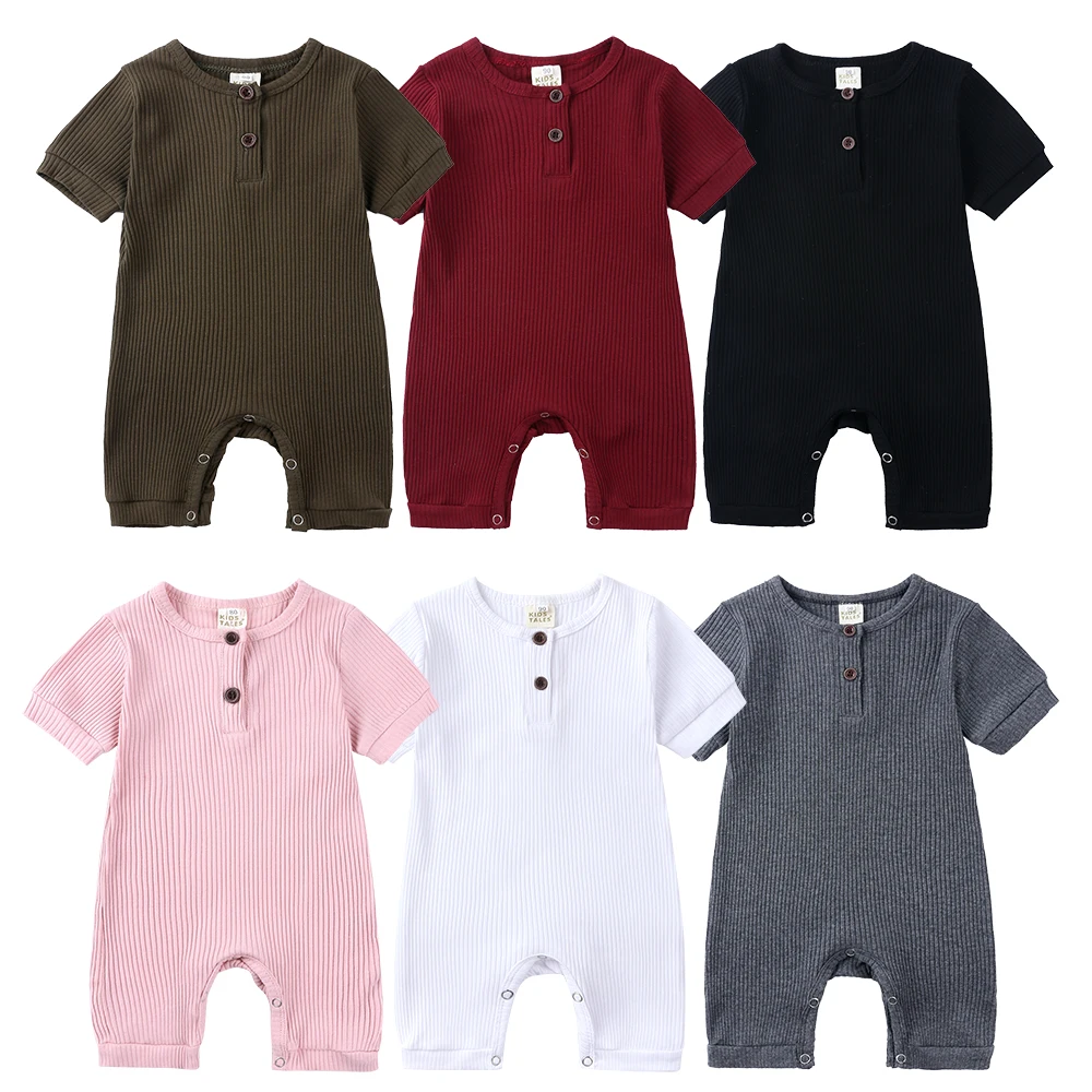 Summer Baby Clothes Boys Rompers Solid Color Cotton Short Sleeve Baby Girls Clothes Fashion Baby Rompers 0-24 Months