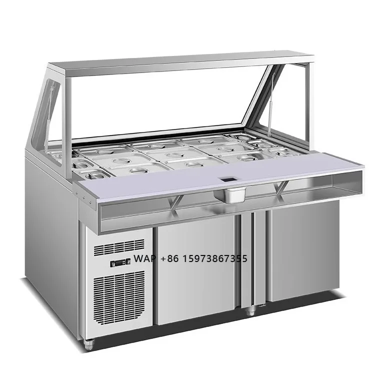 

Subway Salad Bar Refrigerator Pizza Console Fruit Fishing Freezer Direct Cooling Commercial Stainless Steel Digital Control