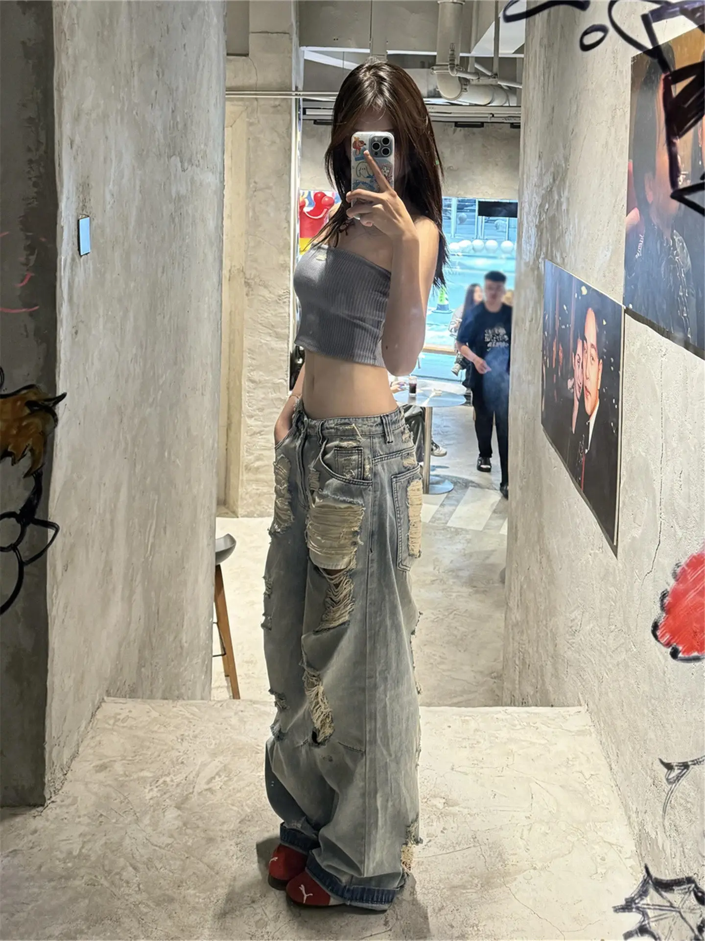 Calças Jeans de Perna Reta Estendida para Homens e Mulheres, Design Solto e Emagrecedor, Calças de Perna Larga, Cintura Alta,...