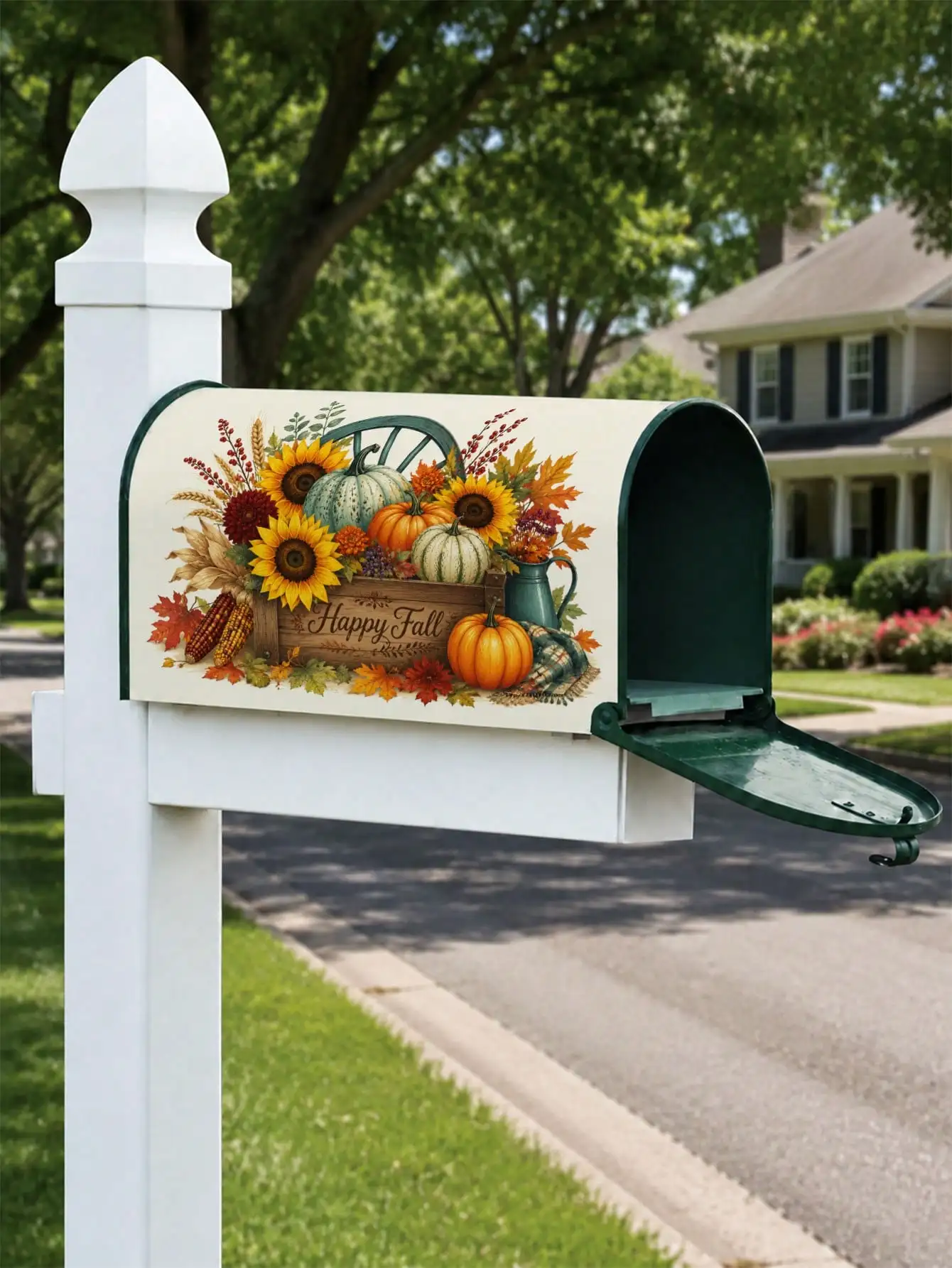 1pc 2D Flat Autumn Harvest Pumpkin Sunflower Mailbox Cover, Rustic Farmhouse Decor For Home & Garden Accent, Perfect Fall Season Gift