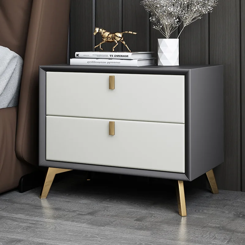 Modern Style Faux Leather Bedroom Nightstands with 2 Drawers Wooden Bedside Table Home Side Storage Cabinet