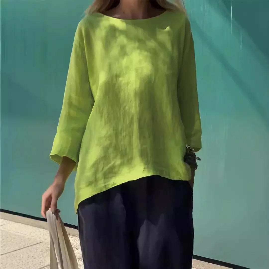 

Summer Women Blouse Retro Long Sleeve Solid Shirts Female Casual Basic Robe Soft Tunic Loose Blouse For Women Tops Blusas 2024