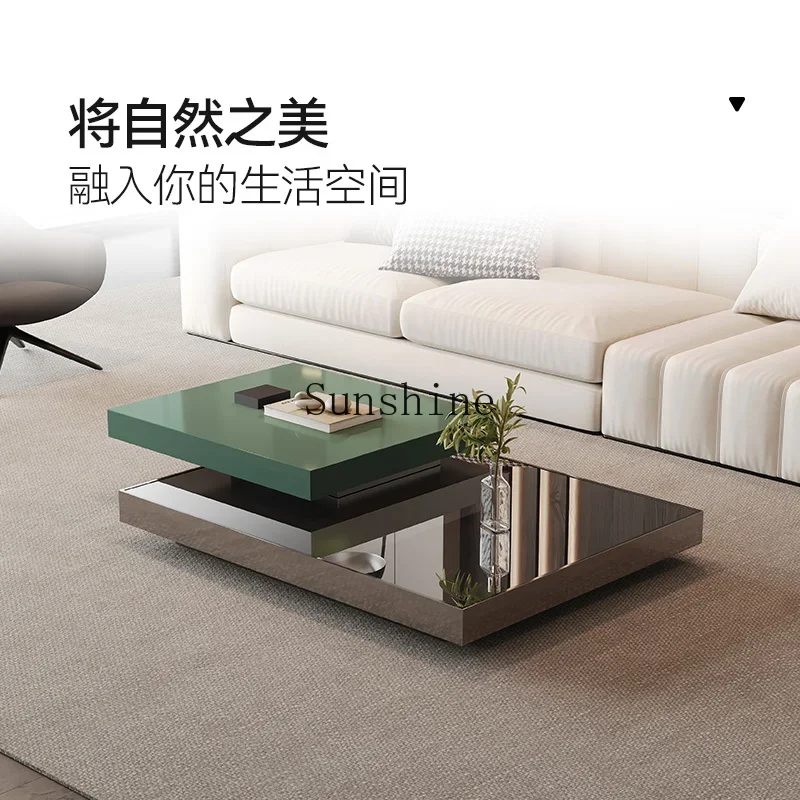 

Italian minimalist tempered glass living room rectangular solid steel rotating coffee table FT